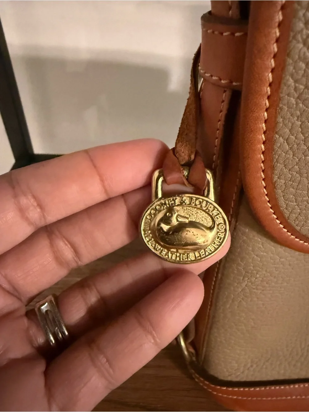 Dooney & Bourke Taupe and Tan Pebbled Leather Crossbody Bag *flawed*